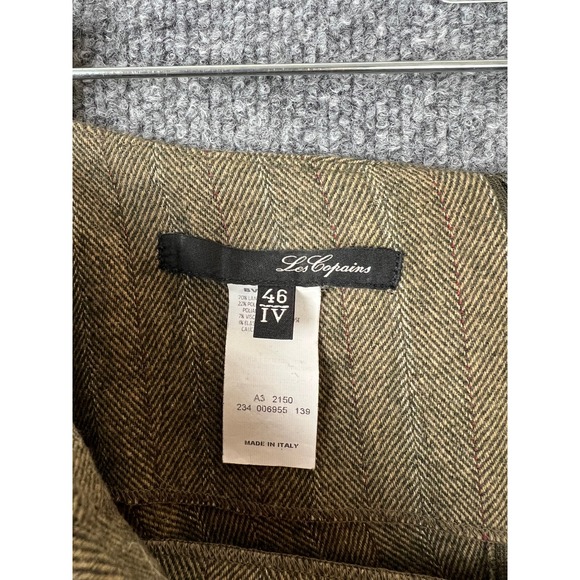 Les Copains Women Skirt L Green Herringbone Wool Blend A-Line Side Buckle Twee - Picture 4 of 8